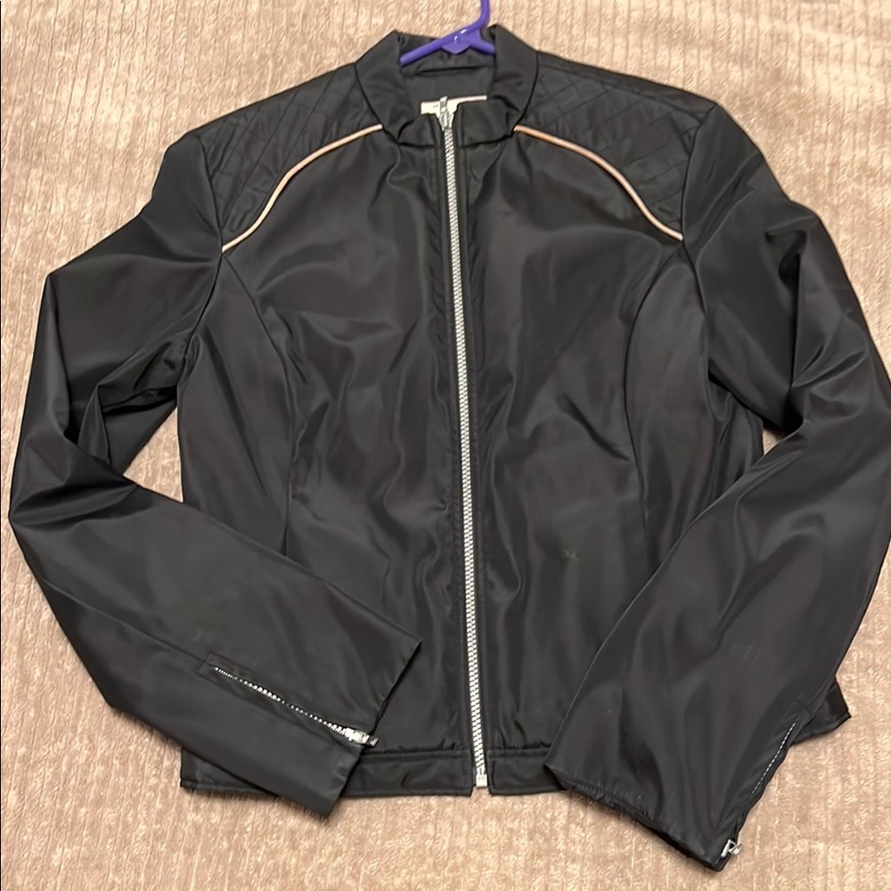 Armani Exchange Black Bomber Jacket with Sporty Gold Accents